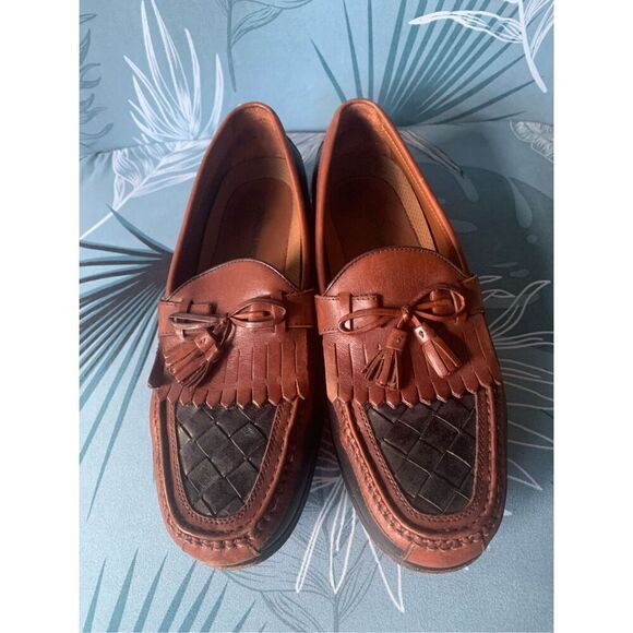 Johnston & Murphy Black Brown woven HALSEY TASSLE Leather Dress Shoes mens 12 WI main image 5